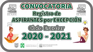 convocatoria IEMS 2020 registro de ASPIRANTES por EXCEPCION [upl. by Benioff]