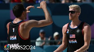 Team USA steamrolls France in Budinger Evans Olympic debut in beach volleyball  Paris Olympics [upl. by Fanchie]