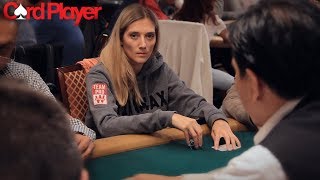 2017 WSOP Gaelle Baumann Talks Selbst Cooler With Quads Over Aces Full [upl. by Care90]