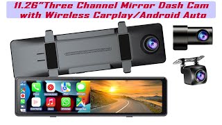 New Version1126quot Rearview Mirror Wireless Carplay amp Android Auto with Three Channel Dash CamV31S [upl. by Dleifyar857]