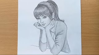 How to draw a girl step by step  Pencil Sketch drawing [upl. by Aridni]