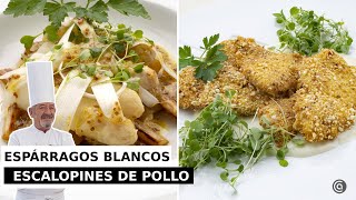 ESPÁRRAGOS blancos en tres texturas  ESCALOPINES de POLLO con salsa de queso  con Arguiñano [upl. by Robinia]