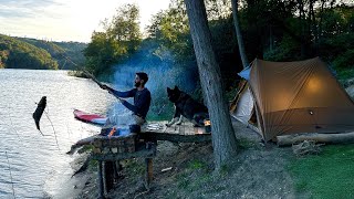 3 DAYS solo survival CAMPING Catch and Cook Primitive Fishing Bushcraft Skills Tent Shelter [upl. by Laurance]