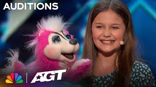 12yearold ventriloquist Brynn Cummings follows in Darci Lynnes footsteps  Auditions  AGT 2023 [upl. by Nojad496]