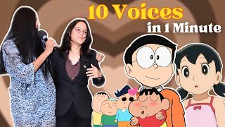 Voice Challenge✅10 Voices In 1 Minute with parulbhatnagar2  shinchan voiceacting [upl. by Lindie]