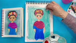 Como pintar un retrato clase para niños Retrato de Frida Kahlo [upl. by Ramedlab963]