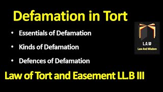 Defamation in Tort  Law of Torts and Easement [upl. by Rebeca99]