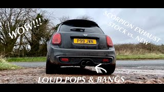 LOUD F56 Cooper S Scorpion Exhaust NonRes  STOCK vs NEW [upl. by Eelik249]