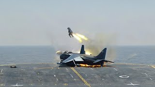 When US Navy Pilots Miss the Arrestor Cables During Aircraft Carrier Landing [upl. by Adrianna]