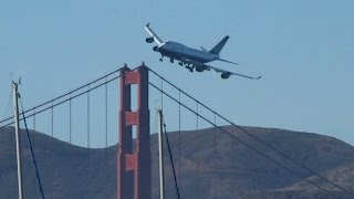 Amazing 747 jumbo jet low pass over the Golden Gate quotKai Takquot comment [upl. by Divadnoj]