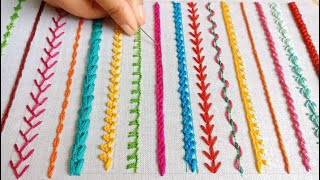 Hand Embroidery Basic Stitches for Beginners9Different Stitches Birder line Designবর্ডারলাইন সেলাই [upl. by Beore]