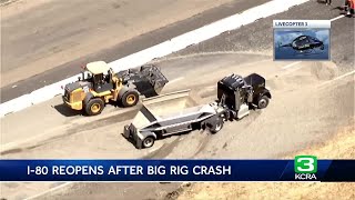 I80 reopens after big rig crash spills 27 tons of gravel [upl. by Auqenaj956]