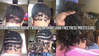 HOW TO RUBBER BAND METHOD CROCHET BRAIDS ON VERY SHORT HAIR  FREETRESS PRESTO CURL [upl. by Orva]