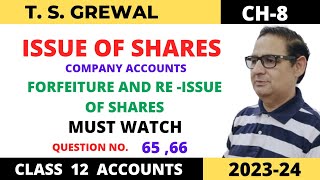 ISSUE OF SHARES COMPANY ACCOUNTS TSGrewal Ch 8 Que No6566Forfeiture and Reissue of Shares [upl. by Charisse828]