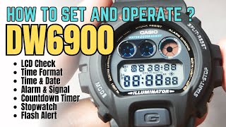 G Shock DW6900 Detail Tutorial How To Set Up Time Date Alarm Signal Timer Stopwatch [upl. by Onihc]