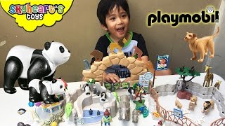 A Giant Panda inside our Playmobil Zoo Animals toys for kids City Life lion penguin rhino giraffe [upl. by Yerac]