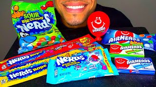 ASMR AIRHEADS VS NERDS CANDY CHALLENGE BATTLE MUKBANG EATING MOUTH BITES SOUNDS REVIEW COMMERCIAL AD [upl. by Ahsilav]