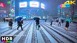 Tokyo Japan  Shinjuku Snowy Night Walk • 4K HDR [upl. by Annahsal]