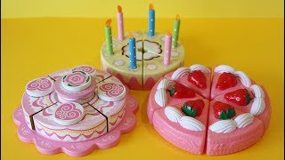 Toy velcro cutting cakes for kids strawberry cream birthday cake surprise toys Shopkins Disney [upl. by Kanal]