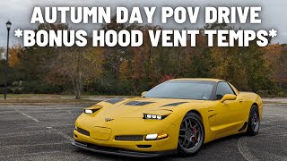 C5 Z06 CORVETTE POV DRIVE ON AN AUTUMN DAY  BONUS STRESS TEST OF THE HOOD VENTS [upl. by Nirred50]