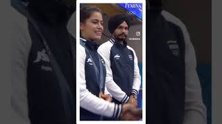 ManuBhaker and Sarabjot Singh’s podium moment 🤍Femina shorts Paris2024 Olympics [upl. by Supen]