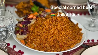 Ghanaian Corned Beef Jollof Rice  Recipe  Ghana Jollof  Lovystouch  Sautéed Vegetables [upl. by Wendolyn]