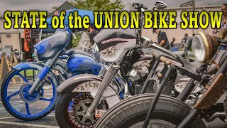 STATE OF THE UNION BIKE SHOW  Motorcycles Harleys Indians Bobbers Choppers Baggers and more [upl. by Oidualc]