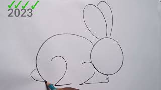 how to draw rabbit drawing from 2023 number  2023 Happy New year drawing Kids Drawing Talent [upl. by Anawait]