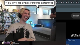 xQc amp Nick Die Laughing at Chat saying they Speak quotMinions Languagequot [upl. by Nylitak625]