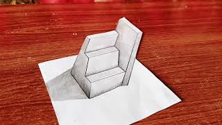 Easy 3D drawing Stairs on paper for beginners  Optical illusion art on paper  How to draw 3d [upl. by Yleve78]