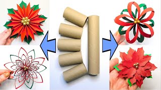 Quick and Easy Christmas Decor Ideas 💖 4 Paper Poinsettia DIY Crafts 💖 How to Reuse Paper Rolls [upl. by Aehtrod]