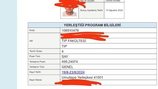 YERLEŞTİRME SONUCUM TIP FAKÜLTESİ yks2024 tıpfakültesi [upl. by Bryon834]