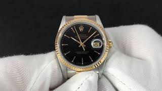 Rolex 16233 Datejust 1995 Black Roman Dial No Holes [upl. by Bosson]