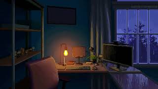 Aesthetic Work Desk Pixel Screensaver  Calming Relaxing Rain Sound  Pixel Art [upl. by Nauqan433]