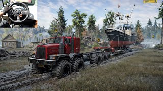 Keny C500 Twin Steer  Towing a Ship on a Muddy Road Challange  SnowRunner  Logitech G29  599 [upl. by Duomham888]