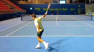 Roger Federer Practice Match Court Level View 2021 [upl. by Lierbag492]