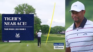 Tiger Woods Near HOLEINONE  2024 PGA Championship [upl. by Kerred]