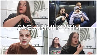 EVDE SAÇ KESİMİ 💇‍♀️  ANNEM SAÇLARIMI KESTİ🫢 ALYANIN DOKTOR KONTROLÜ  Cilt bakımı [upl. by Aynekal]