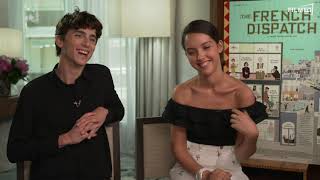 The French Dispatch Timothee Chalamet amp Lyna Khoudri Interview Englisch English 2021 [upl. by Amargo]