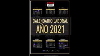 CALENDARIO LABORAL 2021  Días Festivos Nacionales para 2021 ¡DEBES VERLO [upl. by Naawaj468]