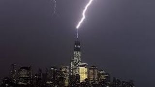 Lightning Striking the Freedom Tower NYC  View from Brooklyn Heights NY [upl. by Pollock]