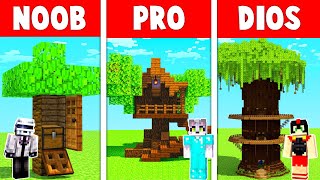 MINECRAFT CASA ÁRBOL NOOB vs PRO vs HACKER 😱🏠 RETO DE LA BASE de INVICTOR 🔥 [upl. by Anayk]