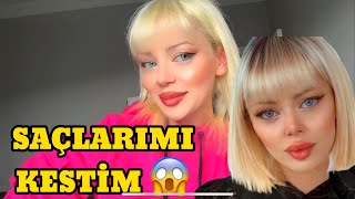 SAÇLARIMI KESTİM ANLIK FİKİR İLE 😱 [upl. by Ocirled464]