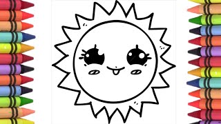 Cute kawai sun drawing colouring and painting for kids how to draw sun step by step [upl. by Eirased918]