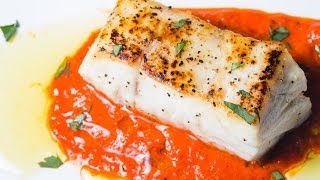 The Best Seared Sea Bass with Roasted Red Pepper Sauce  SAM THE COOKING GUY [upl. by Lindie448]