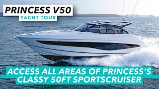 Accessallareas of Princesss classy 50ft sportscruiser  Princess V50 yacht tour  MBY [upl. by Saxen50]