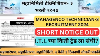 🔷महानिर्मिती टेक्निशियन३ भरती २०२४ ITI PASS एकूण पदे ८०० Mahagenco Recruitment must watch✅ [upl. by Matelda144]