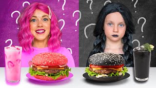 PINK vs BLACK Food Challenge WEDNESDAY and ENID [upl. by Nomihs820]