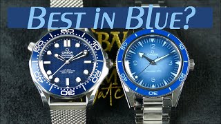 On the Wrist from off the Cuff Omega Seamaster Faceoff James Bond 60th vs Summer Blue 75th Anniv [upl. by Nnairek938]