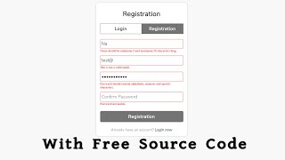 Login Registration Form Validation in JavaScript With Source Code [upl. by Nymsaj938]